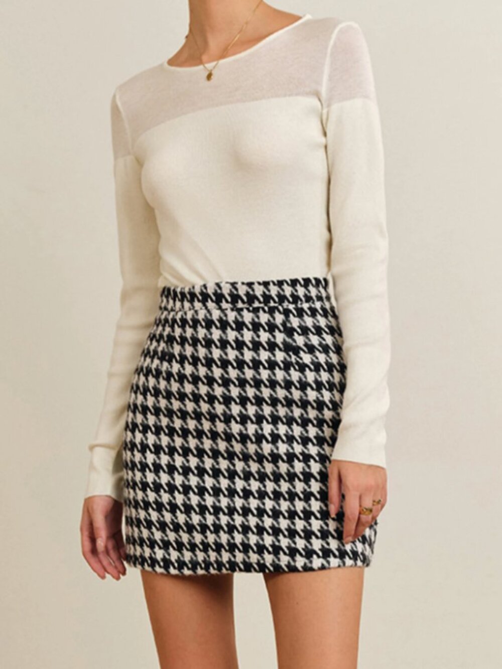 NWT Commense Houndstooth Plaid Tweed Mini Skirt - Picture 7 of 14